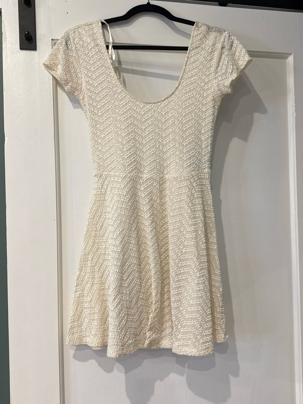 Sparkle & Fade Cream Short Sleeve Scoop Skater Dress